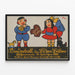 Vintage poster met kleurrijke kinderfiguren voor kinderenballen — ingelijst kunstwerk aan de muur