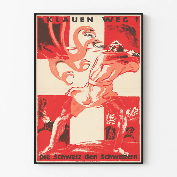 Suisse beschermingspropagandaposter 'Klauen Weg! De Zwitserse Zwitsers'