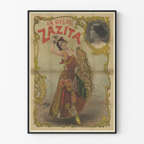 Vintage decorposter La Belle Zazita in feestelijke outfit