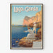 Vintage poster van Lago di Garda met visserij aan de waterkant