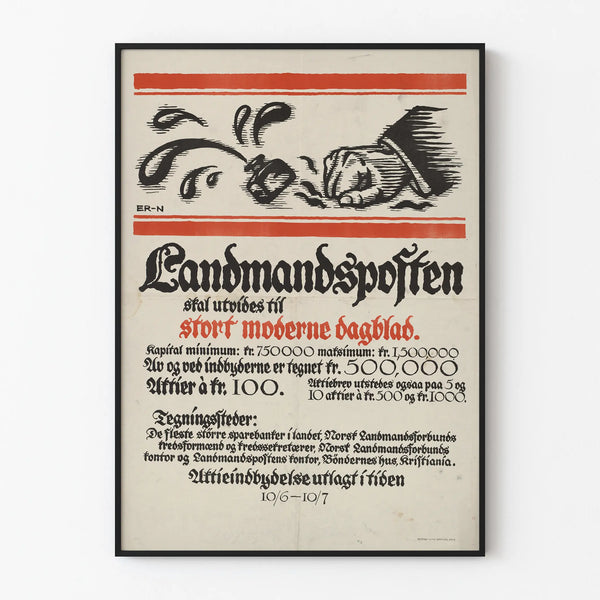 Vintage Noorse reclameposter voor Landbouwpost