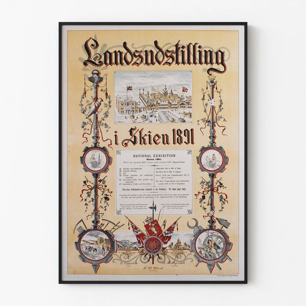 Vintage poster Landzudstilling in Skien 1891 voor wanddecoratie