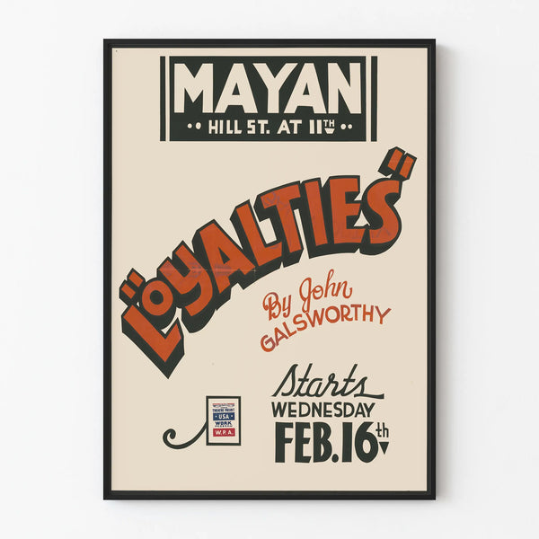 Vintage poster van het toneelstuk Loyalties door John Galsworthy