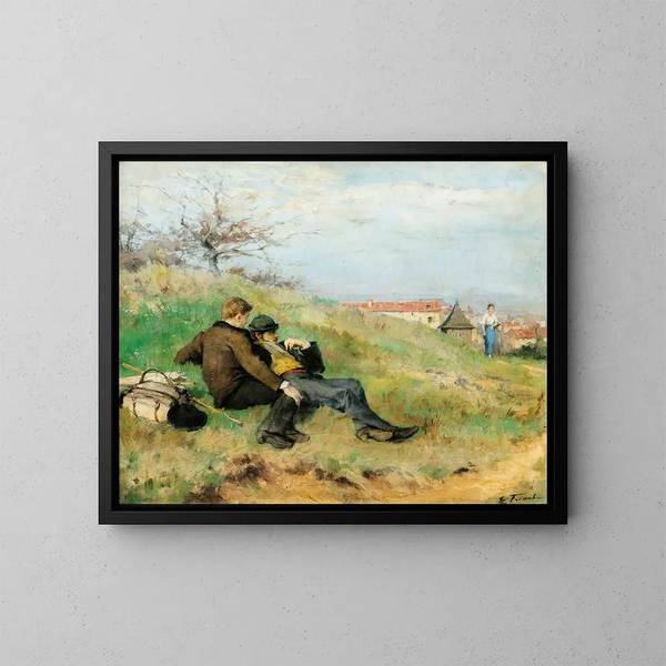 Mathias Schif and Camille Martin sitting in the countryside - Émile Friant — framed artwork on a wall