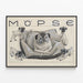 Decoratief poster van een Franse Bulldog op kussen met haar puppy's — ingelijst kunstwerk aan de muur