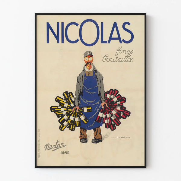 Vintage poster Nicolas fijne flessen nectar bezorger