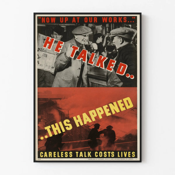Vintage poster ter bewustwording van voorzichtigheid op het werk
