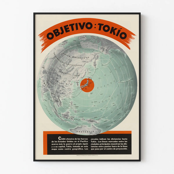 Vintage poster Geografische kaart Objetivo Tokio