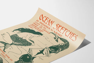Vintage poster Ocean Sketches - Illustratie zeemeermin en vissen