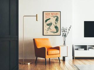 Vintage poster Ocean Sketches - Illustratie zeemeermin en vissen