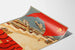 Vintage poster Odessa URSS met haven en Sovjetvlag