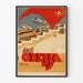 Vintage poster Odessa URSS met haven en Sovjetvlag