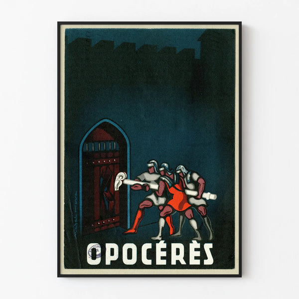 Vintage poster Opocérés - Illustratie van ridders en versterkte poort