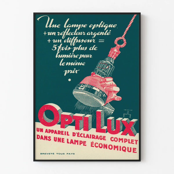 Vintage poster Opti Lux - Decoratieve poster energiebesparende lamp