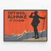 Vintage poster Optiker Ruhnke silhouette hiker and mountain — framed artwork on a wall