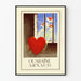Decoratief poster met rood hart en bloemen tussen de spijlen