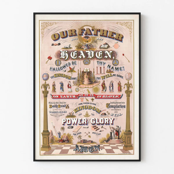 Artistieke poster Onze Vader - Gebed en spirituele symbolen