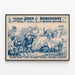 Vintage poster van John Robinson en troupe van zwart-witte lama's — ingelijst kunstwerk aan de muur