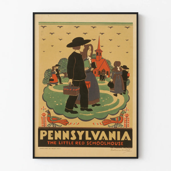 Vintage poster Pennsylvania Het kleine rode schoolgebouw