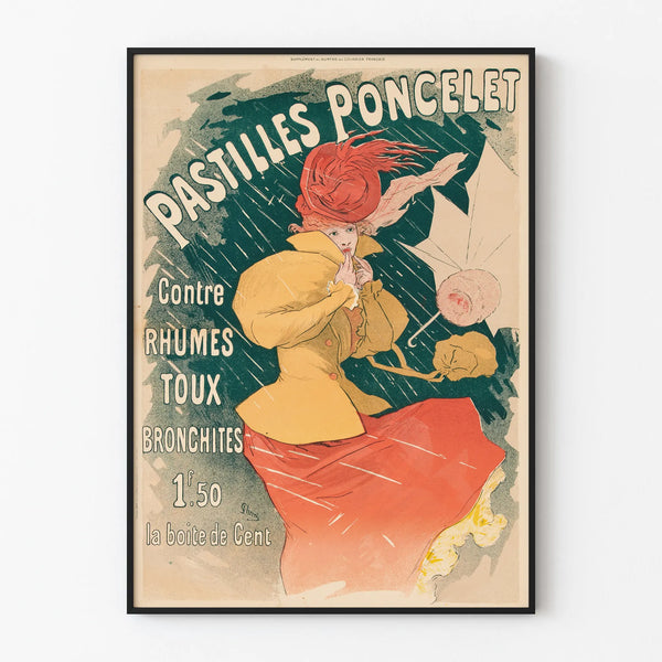 Vintage poster Pastilles Poncelet tegen verkoudheid en hoest