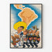 Humorous military propaganda poster with map of South America