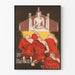 Decoratief poster van monniken in gebed en Boeddhabeeld