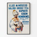Vintage poster van een Russische hond die een man in traditioneel kostuum met thee voorstelt