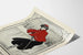 Vintage poster van schaatsen in inkt Queen City Half-Tone Zwart en Oosters Rood