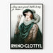 Vintage poster of Rhino-Glottyl with a caricature illustration featuring a prominent nose