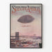 Vintage wetenschappelijk Amerikaans poster met een luchtballon die de Brooklyn-brug overvliegt