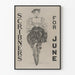 Vintage poster Scribners voor juni met vrouw op de fiets