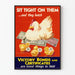 Vintage poster ter promotie van de Overwinningsbonnen met kip en kuikens