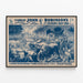 Vintage poster of the circus The Great John Robinson's Buffalo Philippins and cannon — framed artwork on a wall