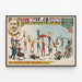 Vintage poster Le Great Wallace Shows - Skaters on stilts — framed artwork on a wall