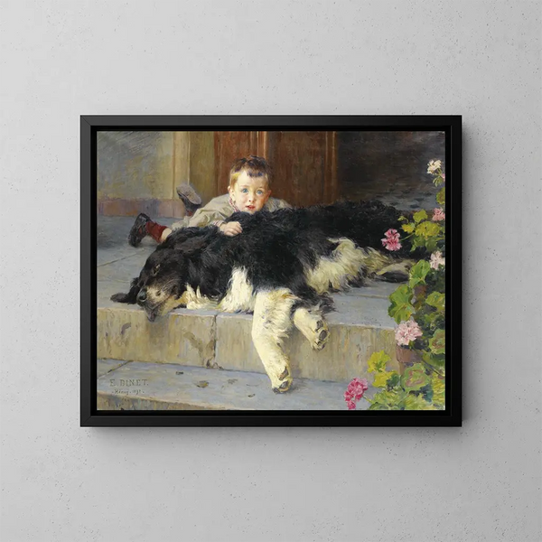 The Little Boy with Dog - Étienne Dinet — framed artwork on a wall