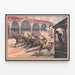 Vintage poster of a close finish horse race — framed artwork on a wall