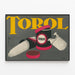 Vintage poster of Torol wool knitting — framed artwork on a wall