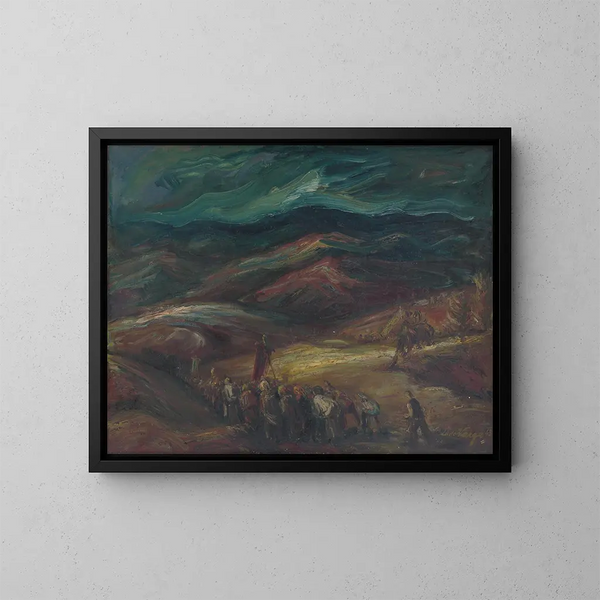 Landscape with Procession - Ludovit Varga — framed artwork on a wall