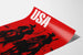 Decoratief poster met zwarte silhouet van Amerikaanse cowboys op een rode achtergrond