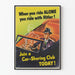 Vintage poster voor bewustwording over carpoolen - opvallend ontwerp
